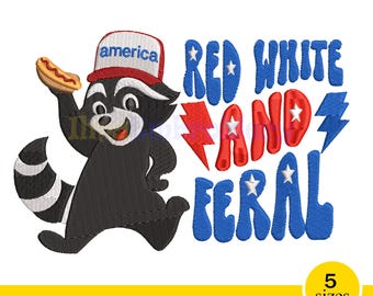 Lustiger Waschbär 4th of Jul 2018 Stickmuster: USA Flagge (Instant Download, 4 Größen)