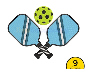 Pickleball Embroidery Design – Fun Paddle & Ball Machine Embroidery File, Instant Download, 9 sizes