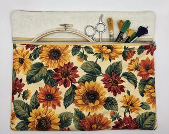 Quilted Cross Stitch Project Bag | 11" x 13" – Zippered Bag Organizer