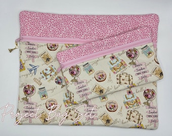 Quilted Cross Stitch Project Bag | 11" x 13" - Zippered Bag Organizer