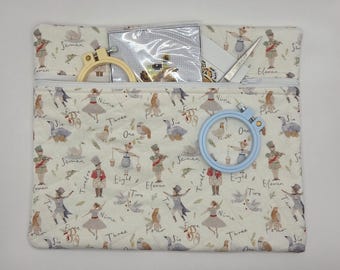 Quilted Cross Stitch Project Bag | 11" x 13" - Zippered Bag Organizer