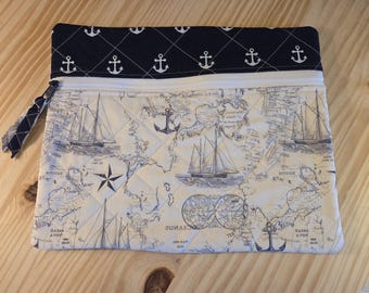 Kreuzstich gesteppte Projekttasche 33 cm x 28 cm in Blau