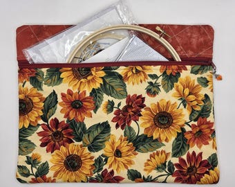 Quilted Cross Stitch Project Bag | 11" x13" - Zippered Bag Organizer