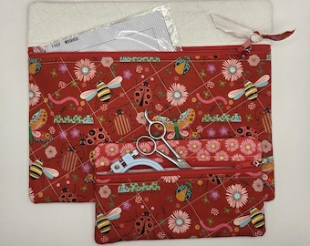 Quilted Cross Stitch Project Bag | 11" x13" - Zippered Bag Organizer