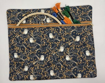 Quilted Cross Stitch Project Bag | 11" x13"  - Zippered Bag Organizer