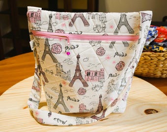 Quilted Cross Stitch Project Bag – Zippered Kitting/Crochet Bag Organizer (13"x13"x4")