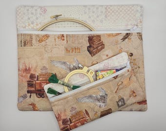 Quilted Cross Stitch Project Bag | 11" x 13" - Zipper Bag Organizer