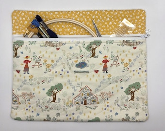 Quilted Cross Stitch Project Bag | 11" x 13" – Zippered Bag Organizer