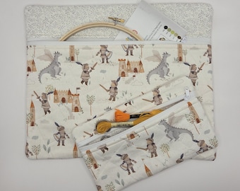 Quilted Cross Stitch Project Bag | 11" x 13" - Zippered Bag Organizer
