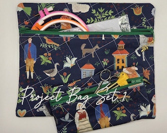 Quilted Cross Stitch Project Bag | 11" x13" - Zippered Bag Organizer