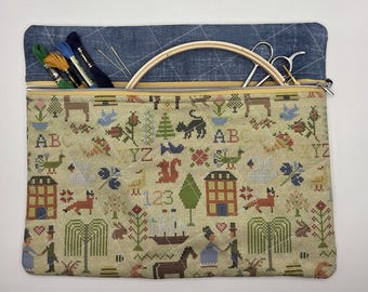 Quilted Cross Stitch Project Bag | 11" x 13" – Zippered Bag Organizer