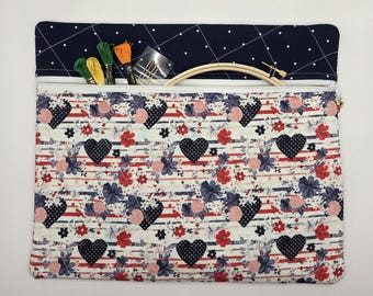 Quilted Cross Stitch Project Bag | 11" x 13" – Zippered Bag Organizer