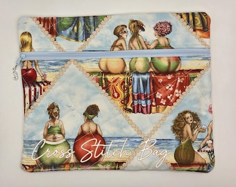 Quilted Cross Stitch Project Bag | 13"x11" - Zippered Bag Organizer