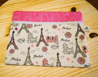 Bolsa acolchada para proyectos de punto de cruz / 28 x 33 cm - París en rosa