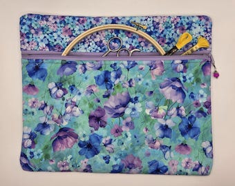 Quilted Cross Stitch Project Bag | 11" x13" - Zippered Bag Organizer