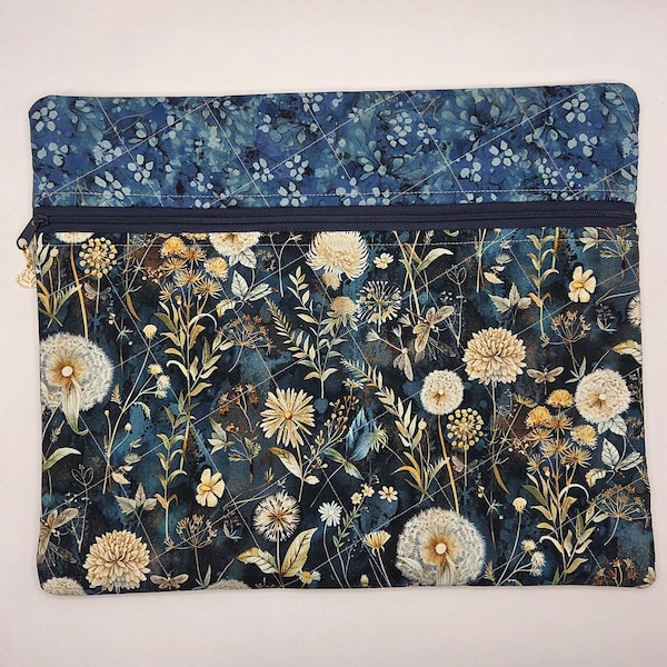 Quilted Cross Stitch Project Bag | 13" x 11" Zippered Bag Organizer - Stitching in Bloom