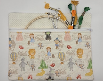 Quilted Cross Stitch Project Bag | 11" x 13" - Zippered Bag Organizer