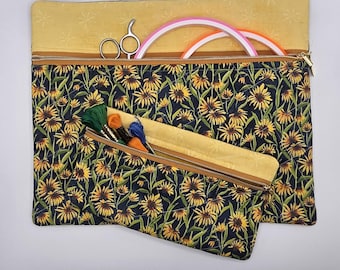 Quilted Cross Stitch Project Bag | 11" x13"  - Zippered Bag Organizer