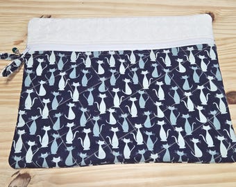 Kreuzstich Projekt gesteppte Tasche 13 "x 11" Wunderliche Katze in Marineblau