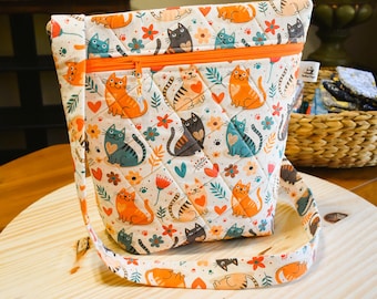 Quilted Cross Stitch Project Bag – Zippered Knitting/Crochet Bag Organizer - 13"x13"x4"