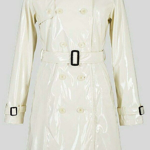 Trench-Coat blanc en vinyle PVC pour femmes, avec ceinture, toutes tailles, 2023