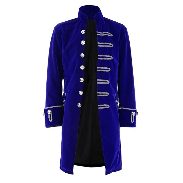 Redingote victorienne steampunk steampunk en velours gothique de la Renaissance pour hommes bleu