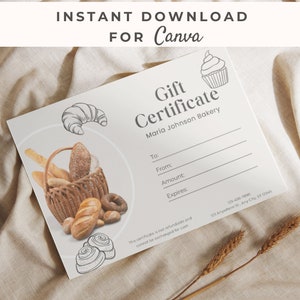 Modello di buono regalo per panetteria Canva Carta regalo Baker Buono regalo modificabile Buono regalo moderno per panetteria Carta regalo modificabile per pasticceria