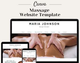 May include: A website template for a massage therapist. The template features a modern design with a clean layout and a professional look. The website includes sections for about, services, pricing, reviews, FAQ, and contact.