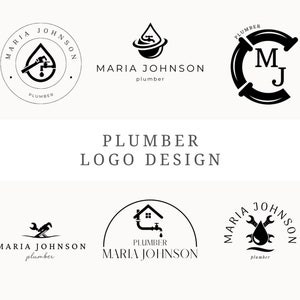 May include: A collection of black and white logo designs for a plumbing business called "Maria Johnson". The logos feature various plumbing-related symbols, such as wrenches, pipes, and water drops.