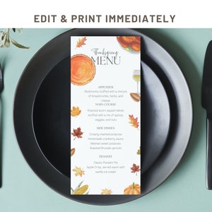 Modèle de menu de Thanksgiving modifiable Carte de menu d'automne Modèle modifiable sur toile Modèle de menu du dîner d'automne Dîner d'automne Menu de fête d'automne