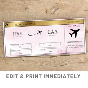 Rosa Bordkarte Bearbeitbare Vorlage Canva Geschenkgutschein Flugticket Canva Druckbare Flugtickets Bordkarte Benutzerdefinierte Last-Minute-Geschenk