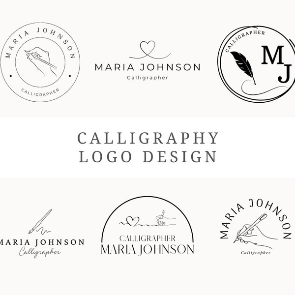 Calligraphy Logo Design Canva 6 Customizable Calligrapher Logos Handwriting Logo Editable Calligraphist Logo Longhand Writer Logo
