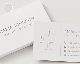Music Teacher Business Card Template, Minimalist Calling Card (Canva Editable)