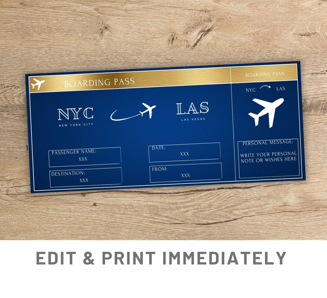 Blue Boarding Pass Editable Template Canva Gift Coupon Airline Ticket ...