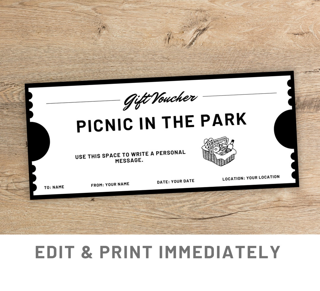 Picnic Coupon Editable Gift Picnic Date Coupon Template Canva Picnic
