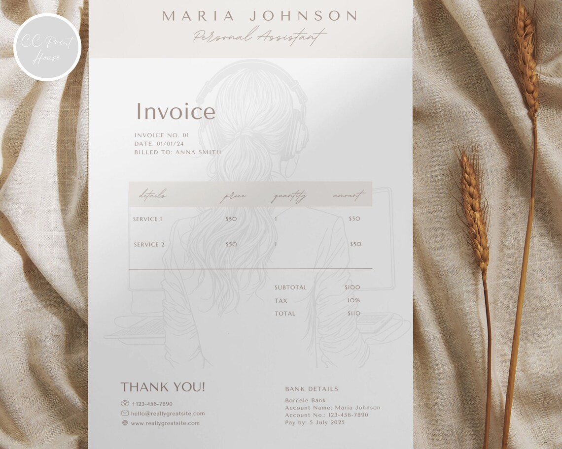 Personal Assistant Invoice Template Virtual Assistant Editable Template Personal Assistant Invoice Template Virtual Assistant Editable Template