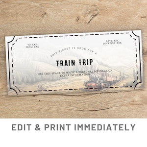 Cupón de viaje en tren Plantilla de cupón de regalo editable Cupón de regalo de viaje de Canva Plantilla de billete de tren Cupón imprimible Regalo personalizado de último minuto