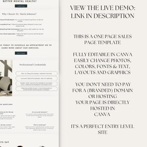 K&ouml;nnte beinhalten: Ein Website-Mockup f&uuml;r einen Psychotherapeuten, mit wei&szlig;em Hintergrund und schwarzem Text. Der Text enth&auml;lt den Titel "Bessere mentale Gesundheit?" und den Satz "Warum Dr. Maria Johnson w&auml;hlen?" Die Website enth&auml;lt auch einen Abschnitt mit dem Titel "Berufliche Qualifikationen" und einen Abschnitt mit dem Titel "H&auml;ufig gestellte Fragen".