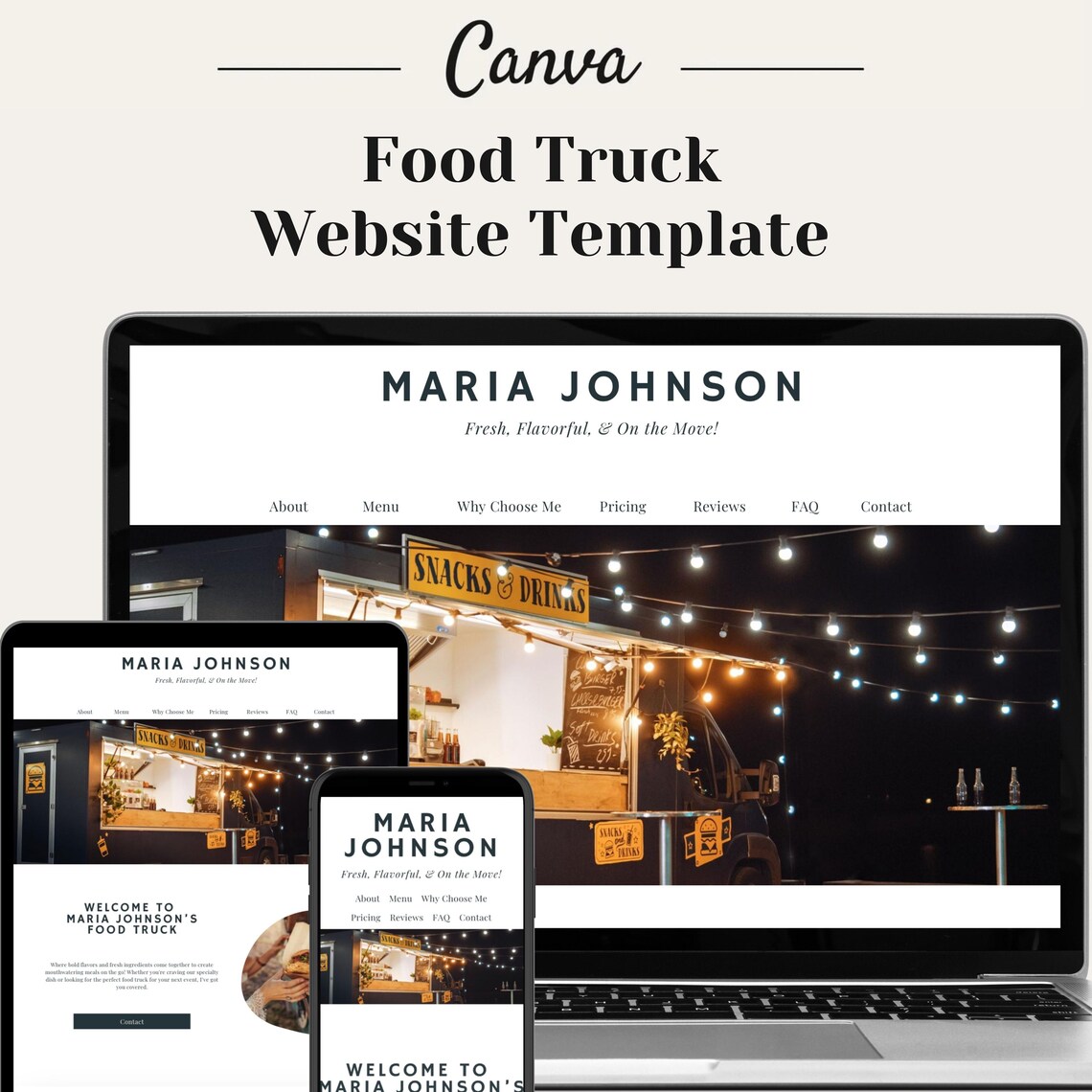 Food Truck Website Template Canva Landing Page (digital) Etsy