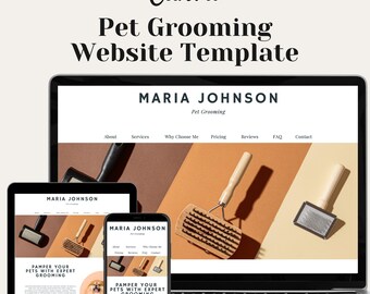 Pet Groomer Website Template, Dog Grooming Landing Page (Canva)