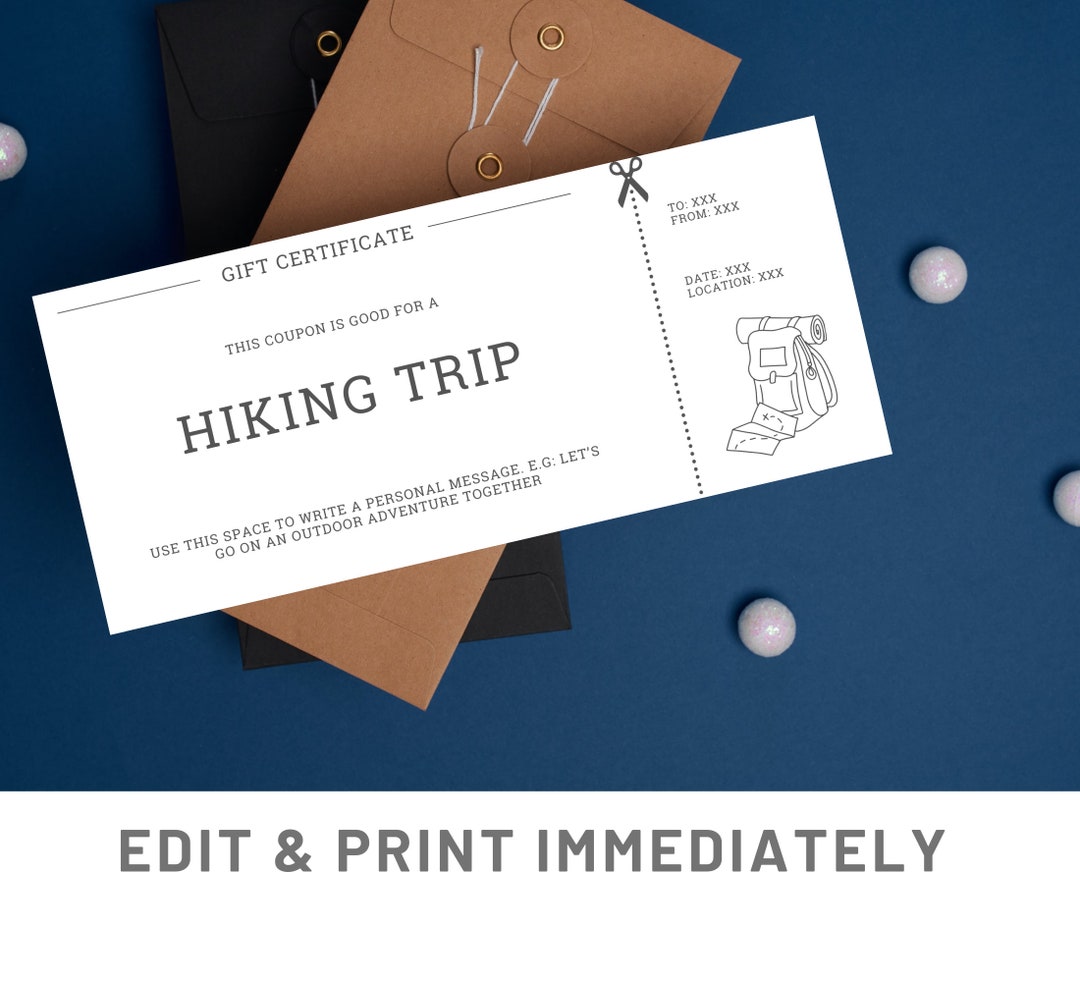 Hiking Trip Coupon Editable Gift Coupon Template Canva Hiking Voucher