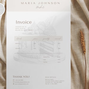 Baker Invoice Template Bakery Editable Template Printable Order Form Patissier Invoice Form Small Business Canva Template Baker Branding