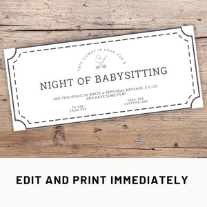 Oppascoupon Bewerkbare cadeaubonsjabloon Canva Oppasvoucher Cadeaubon Afdrukbare coupon Babysit Aangepaste Last Minute Cadeau