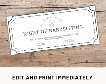Babysitting Coupon Editable Gift Coupon Template Canva Babysitting Voucher Gift Certificate Printable Coupon Babysit Custom Last Minute Gift