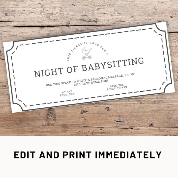 Babysitting Coupon Editable Gift Coupon Template Canva Babysitting Voucher Gift Certificate Printable Coupon Babysit Custom Last Minute Gift