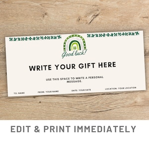 Carte porte-bonheur personnalisée Modèle de coupon cadeau trèfle personnalisé Bon d'achat Canva Modèle de carte en forme de feuille de trèfle Cadeau porte-bonheur de dernière minute