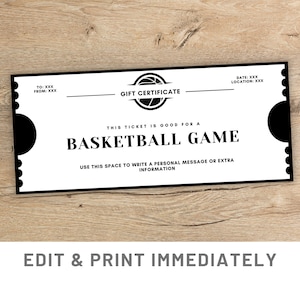 Basketball Spiel Gutschein Druckbare Canva Vorlage Benutzerdefinierte Basketball Spiel Ticket Geschenk Sport Surprise Ticket Basketball Gutschein Last Minute Geschenk