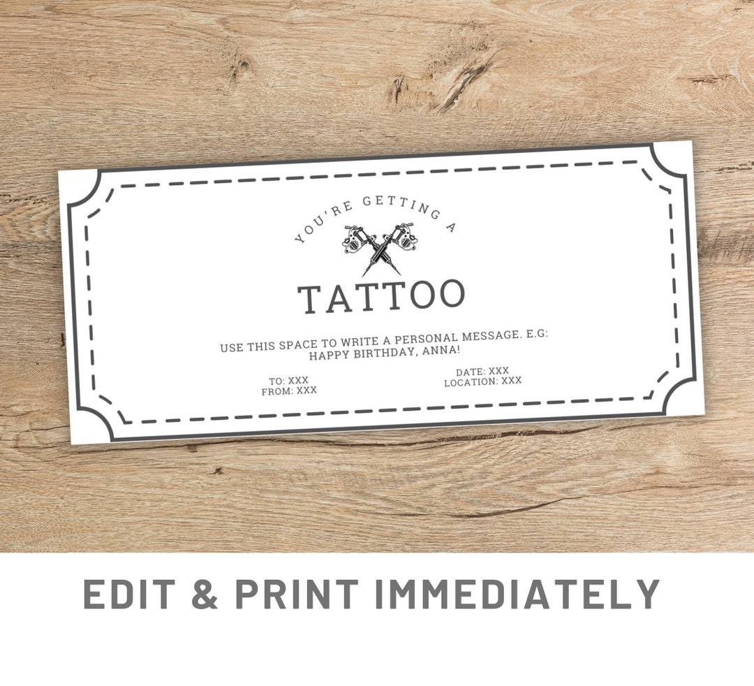 Tattoo Gift Coupon Canva Editable Gift Card Template Tattoo Gift