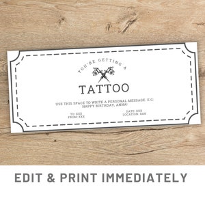 Bon cadeau tatouage Modèle de carte-cadeau modifiable Canva Bon cadeau tatouage Bon cadeau tatouage Bon cadeau tatouage imprimable Cadeau de dernière minute personnalisé