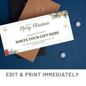Christmas Coupon Custom Christmas Gift Coupon Template Canva Christmas Voucher Gift Card Template Printable Christmas Last Minute Gift